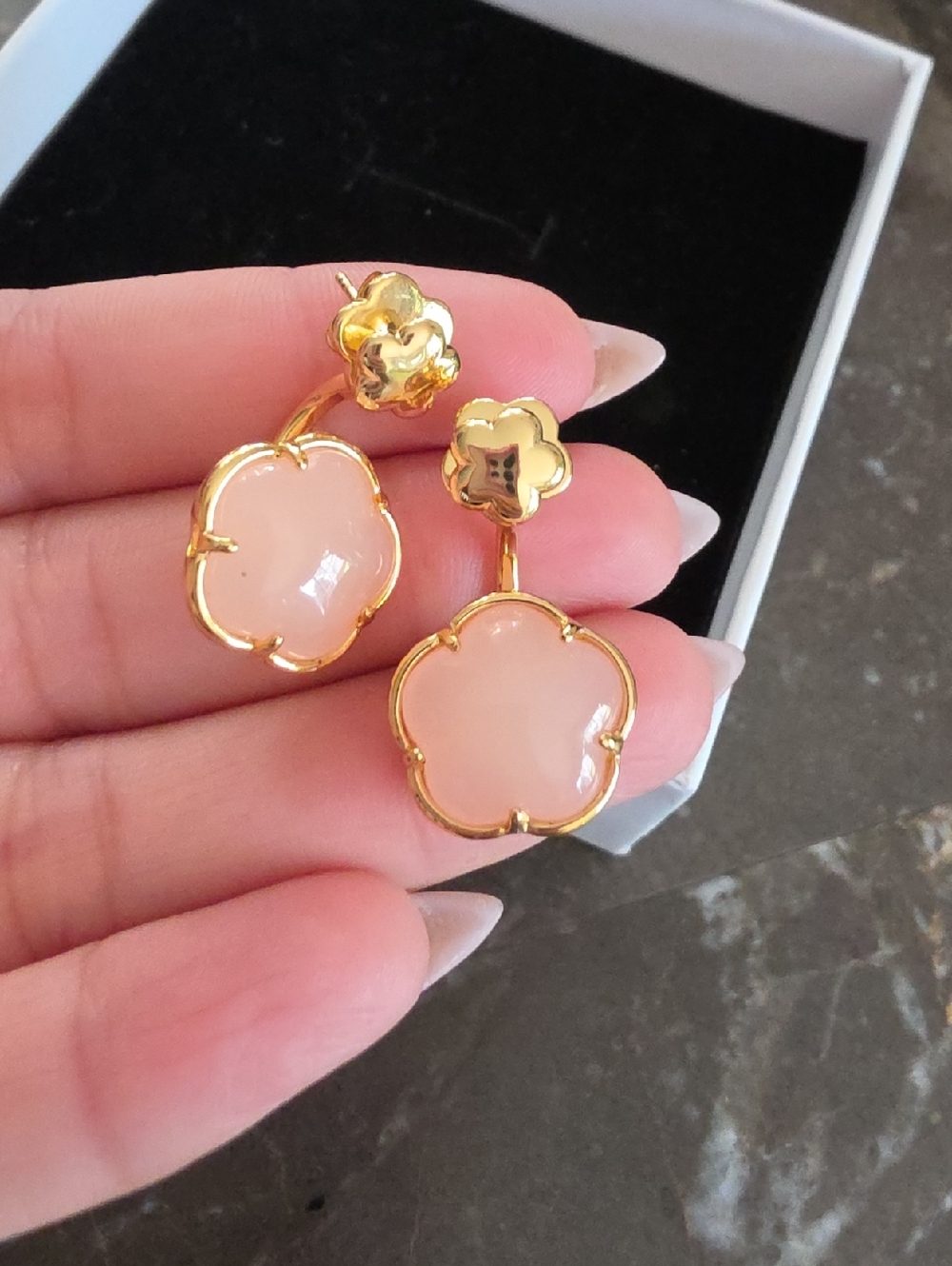 Gold and Blush Pink Flower Drop Earrings